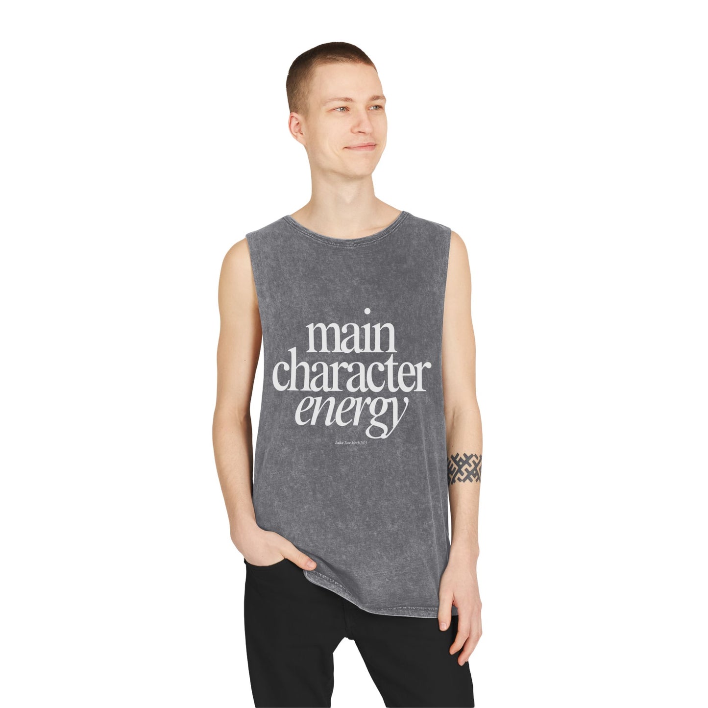 Unisex Stonewash Tank Top - Main Character Energy, Casual Summer Wear, Birthday Gift, Music Festival Attire, Self-Expression Top